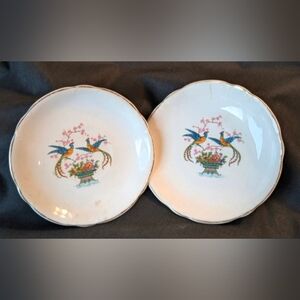 Set Of Antique Scalloped Edged 6" Plates - Birds Of Paradise Pattern